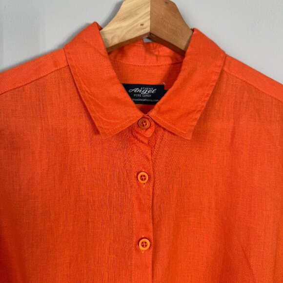 NWOT 100% Linen Button Up Shirt Dress Free Line Athens Women's Small Orange Chic - Picture 6 of 13